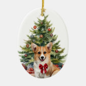 Red Bow Pembroke Welsh Corgi Dog Christmas Keramisch Ornament (Voorkant)