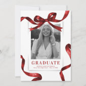 Red Bow Photo Graduation Party Kaart (Voorkant)