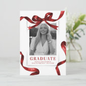 Red Bow Photo Graduation Party Kaart (Staand voorkant)