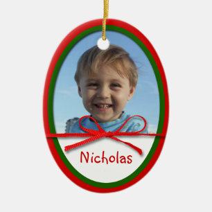 Red Bow Photo Oval keramische kerstversiering Keramisch Ornament