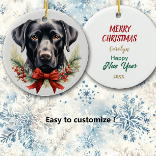 Red Bow Pine Bough Berry Labrador Retriever Dog Keramisch Ornament