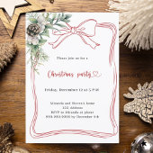 Red bow pine greenery Christmas Party Kaart