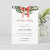 Red Bow Pine Wreath Christmas Party Kaart (Staand voorkant)