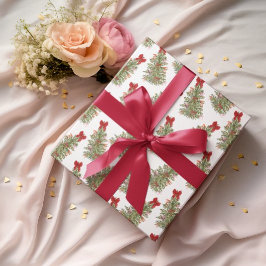Red Bow Pink Bow Kerstboom Vakantie Coquette Cadeaupapier