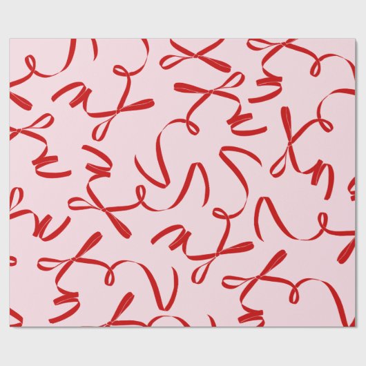 Red Bow Pink Retro Cadeaupapier (Vlak)