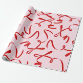 Red Bow Pink Retro Cadeaupapier (Uitgerold)