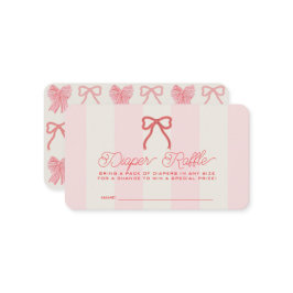 Red Bow & Pink Stripes Baby Diaper Raffle Ticket Informatiekaartje