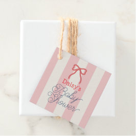 Red Bow & Pink Stripes Baby Shower Bedankjes Labels