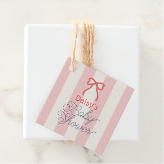 Red Bow & Pink Stripes Baby Shower Bedankjes Labels