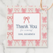 Red Bow & Pink Stripes Baby Shower Bedankjes Labels (Achterkant)