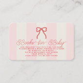 Red Bow & Pink Stripes Baby Shower Book Request Informatiekaartje (Voorkant)