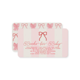 Red Bow & Pink Stripes Baby Shower Book Request Informatiekaartje