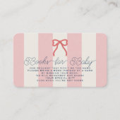 Red Bow & Pink Stripes Baby Shower Book Request Informatiekaartje (Voorkant)