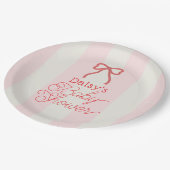Red Bow & Pink Stripes Baby Shower Papieren Bordje (Gekanteld)