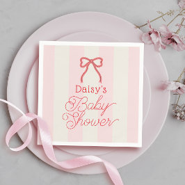 Red Bow & Pink Stripes Baby Shower Servet