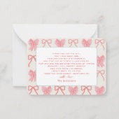 Red Bow & Pink Stripes Baby Shower Thank You Notitiekaartje (Achterkant)