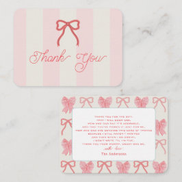 Red Bow & Pink Stripes Baby Shower Thank You Notitiekaartje