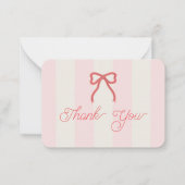 Red Bow & Pink Stripes Baby Shower Thank You Notitiekaartje (Voorkant)