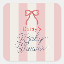 Red Bow & Pink Stripes Baby Shower Vierkante Sticker