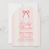 Red Bow & Pink Stripes Girl Baby Shower Kaart (Voorkant)