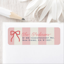 Red Bow & Pink Stripes Return Address Etiket