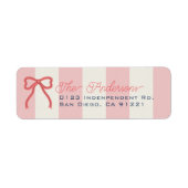 Red Bow & Pink Stripes Return Address Etiket (Voorkant)