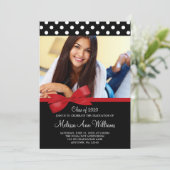 Red Bow Polka Dots Foto Afstuderen kondiging Kaart (Staand voorkant)