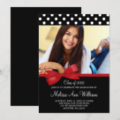 Red Bow Polka Dots Foto Afstuderen kondiging Kaart (Voorkant / Achterkant)