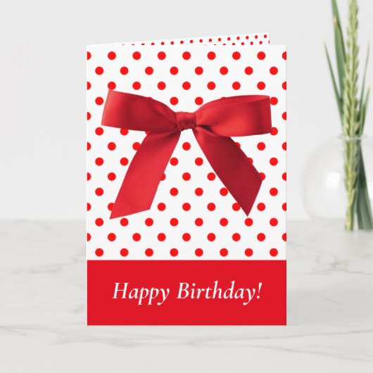 Red Bow Polka Dots Happy Birthday Festive Girly Kaart (Voorkant)