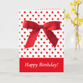 Red Bow Polka Dots Happy Birthday Festive Girly Kaart (Gele Bloem)