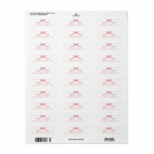 Red Bow Return Address Etiket (Full Sheet)