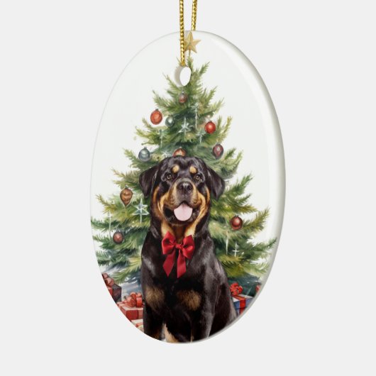Red Bow Rottweiler Hondenkerst Keramisch Ornament (Links)