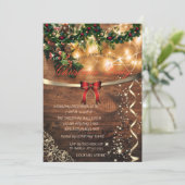 Red Bow, Rustic, Gold Company kerst Party Kaart (Staand voorkant)