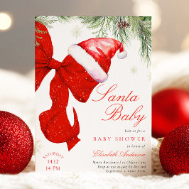Red Bow Santa Baby Shower Invitation Kaart