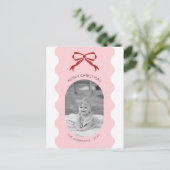 Red Bow Scalloped Foto Kerstmis Feestdagenkaart (Staand voorkant)