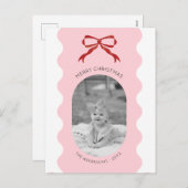 Red Bow Scalloped Foto Kerstmis Feestdagenkaart (Voorkant / Achterkant)