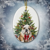 Red Bow Schattig Bulldog Kerst Keramisch Ornament