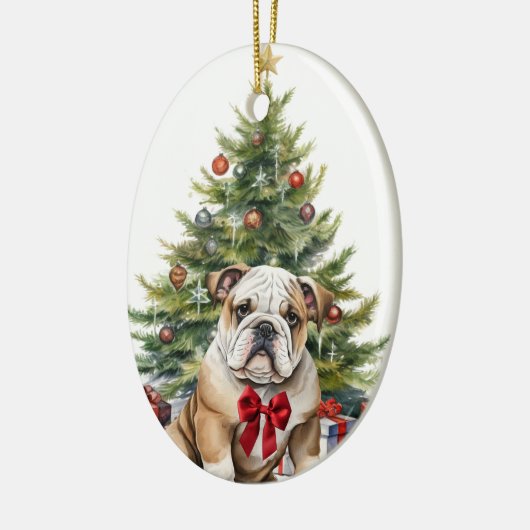 Red Bow Schattig Bulldog Kerst Keramisch Ornament (Links)