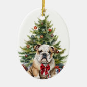 Red Bow Schattig Bulldog Kerst Keramisch Ornament (Voorkant)
