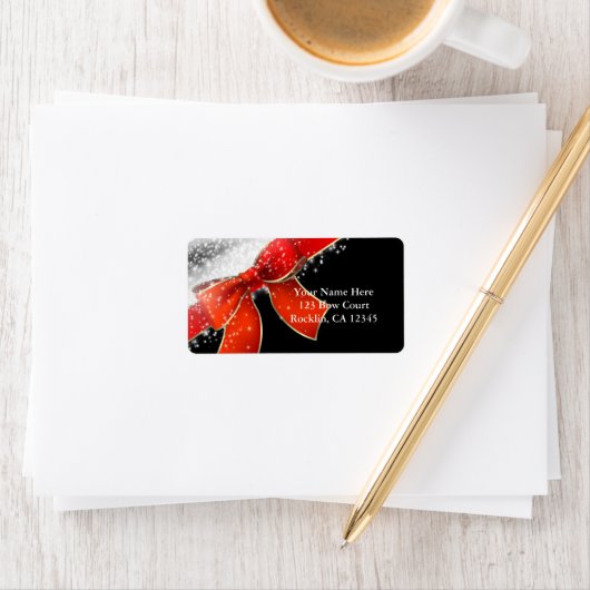 Red Bow schittert chique zwarte kerst uitnodiginge Etiket (Insitu)