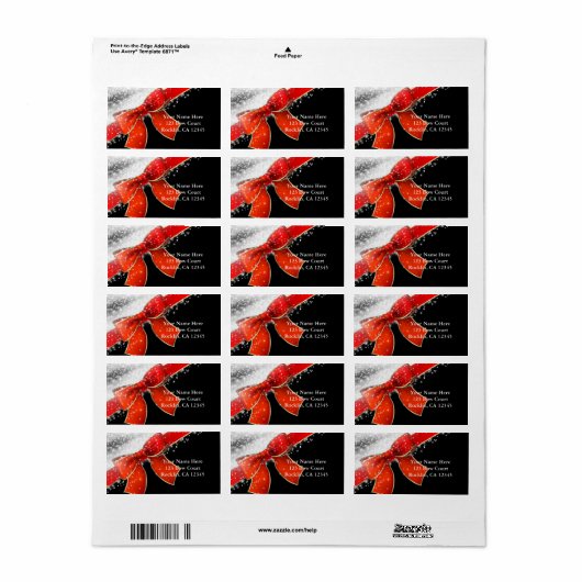 Red Bow schittert chique zwarte kerst uitnodiginge Etiket (Full Sheet)