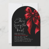 Red Bow She's Tying the Knot Bridal Shower Photo Kaart (Voorkant)