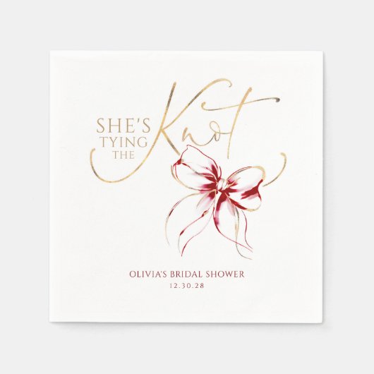 Red Bow She's Tying the Knot Bridal Shower Servet (Voorkant)
