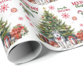Red Bow Siberische Husky Dog Holiday Tree Cadeaupapier (Rol Hoek)