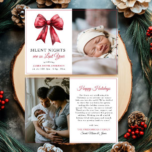 Red Bow Silent Nights Kerstfoto Baby Geboorte Aankondiging