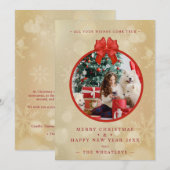 Red Bow Snowflakes Christmas Round Family Photo (Voorkant / Achterkant)