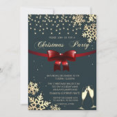 Red Bow, Snowflakes, Glasses, Black Company kerst Kaart (Voorkant)