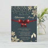 Red Bow, Snowflakes, Glasses, Black Company kerst Kaart (Staand voorkant)