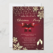 Red Bow, Snowflakes, Glazen, Kerst van het Bedrijf Kaart (Voorkant)