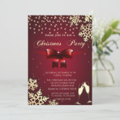 Red Bow, Snowflakes, Glazen, Kerst van het Bedrijf Kaart (Staand voorkant)